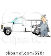 Poster, Art Print Of Man Pumping Gas Into A Commercial Utility Truck
