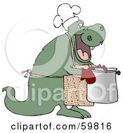 Poster, Art Print Of Green Dragon Wearing An Apron And Carrying A Pot