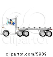 Poster, Art Print Of Man Backing Up A Semi Truck With An Empty Flatbed Trailer