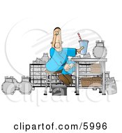 Poster, Art Print Of Gas Meter Repairman Sitting In His Shop Eating Lunch