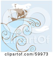 Poster, Art Print Of Silhouetted Sailing Ship On A Giant Wave Over A Blue Sky
