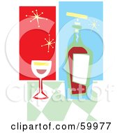 Poster, Art Print Of Glass Of Red Wine By A Bottle On A Green Checkered Counter