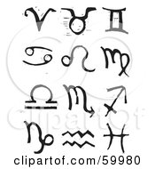 Poster, Art Print Of Digital Collage Of Carved Black And White Zodiac Symbols
