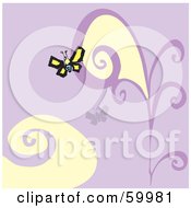 Poster, Art Print Of Yellow Butterfly On A Purple Floral Background