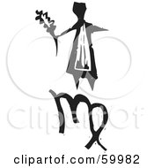 Royalty Free RF Clipart Illustration Of A Black And White Carved Virgo And Zodiac Symbol by xunantunich