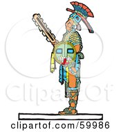 Mayan Warrior Standing With A Shield And Sword