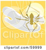 Poster, Art Print Of Brown Spider Hanging In Front Of A Spiderweb Over Yellow
