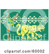 Royalty Free RF Clipart Illustration Of A Mayan Warrior Walking Behind A Jaguar