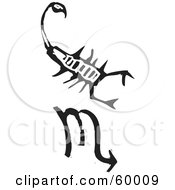 Royalty Free RF Clipart Illustration Of A Black And White Carved Scorpio And Zodiac Symbol by xunantunich