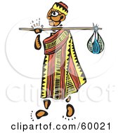 Tribal Man Wanderer Carrying A Sack On A Stick