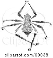Royalty Free RF Clipart Illustration Of A Tribal Black And White Spider Hanging