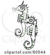 Royalty Free RF Clipart Illustration Of A Black And White Seahorse Pair With Green Accents