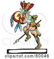 Poster, Art Print Of Dancing Mayan Warrior With A Shield And Spear