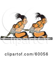 Two Mayan Prisoners Tied In Ropes Sitting On The Ground