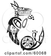 Royalty Free RF Clipart Illustration Of A Black And White Tribal Coyote Curving by xunantunich #COLLC60068-0119