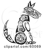 Royalty Free RF Clipart Illustration Of A Black And White Tribal Coyote Sitting Upright by xunantunich #COLLC60069-0119