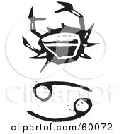 Poster, Art Print Of Black And White Carved Cancer And Zodiac Symbol