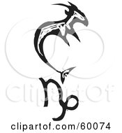 Poster, Art Print Of Black And White Carved Capricorn And Zodiac Symbol