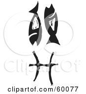 Royalty Free RF Clipart Illustration Of A Black And White Carved Pisces And Zodiac Symbol