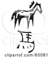 Poster, Art Print Of Black And White Carved Horse And Chinese Zodiac Symbol