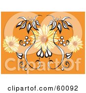 Poster, Art Print Of Orange Background With Black And White And Orange Flowers
