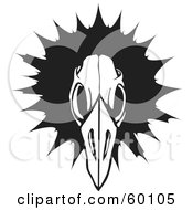 Royalty Free RF Clipart Illustration Of A Black And White Bird Skull Over A Black Burst