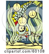 Royalty Free RF Clipart Illustration Of A Fish Avoiding Three Floating Hooks by xunantunich