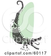 Poster, Art Print Of Tribal Black Alligator Snapping Its Jaws Over Green And White