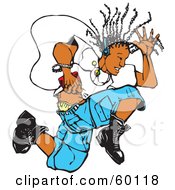 Royalty Free RF Clipart Illustration Of An Active Young African American Man Listening To Music And Jumping by xunantunich