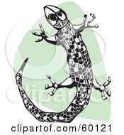 Royalty Free RF Clipart Illustration Of A Tribal Lizard Over A Green And White Background