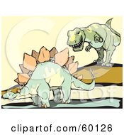 Royalty Free RF Clipart Illustration Of A Tyrannosaurus Rex Dinosaur Hunting A Stegosaur