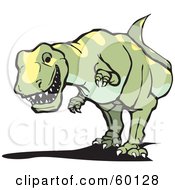 Royalty Free RF Clipart Illustration Of A Green And Yellow Stalking Tyrannosaurus Rex Dinosaur by xunantunich