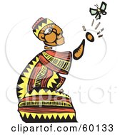 Kneeling Tribal Man Reaching For A Butterfly