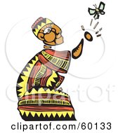 Poster, Art Print Of Kneeling Tribal Man Reaching For A Butterfly