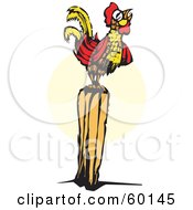 Poster, Art Print Of Crowing Rooster On A Post