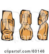 Digital Collage Of Three Polynesian Moai Carvings