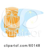 Royalty Free RF Clipart Illustration Of An Orange Tiki Carving In Retro Style Over Blue With Stars by xunantunich #COLLC60148-0119