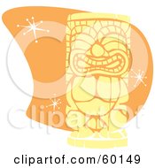 Poster, Art Print Of Yellow Tiki Carving In Retro Style Over Orange With Stars