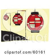 Poster, Art Print Of Three Hanging Red Paper Lamps
