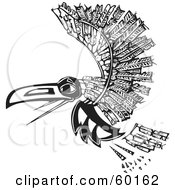 Royalty Free RF Clipart Illustration Of A Black And White Tribal Raven Flying by xunantunich #COLLC60162-0119