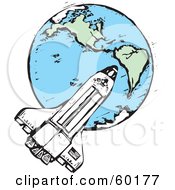 Royalty Free RF Clipart Illustration Of A Space Shuttle Flyig Around Earth