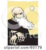 Wise Old Man With A White Beard Sitting And Pondering The Sun