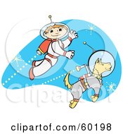 Space Boy Using A Jet While Exploring The Universe With A Dog