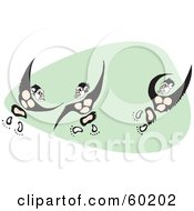 Royalty Free RF Clipart Illustration Of Three Leaping Monkeys Over Green And White