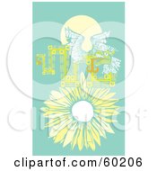 Poster, Art Print Of Tribal Design Of The Mayan Serpent God Kukulkan With The Sun And A Flower On Green