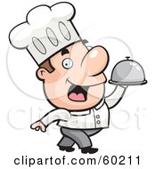 Royalty Free RF Clipart Illustration Of A John Man Character Chef Carrying A Serving Platter by Cory Thoman