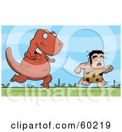 Royalty Free RF Clipart Illustration Of A Stalky Caveman Character Being Chased By A Big Dinosaur by Cory Thoman #COLLC60219-0121