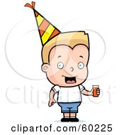 Royalty Free RF Clipart Illustration Of A Blond Johnny Boy Character Holding A Soda And Wearing A Party Hat