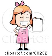 Royalty Free RF Clipart Illustration Of A Grinning Little Girl Holding Up A Blank Report Card