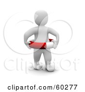 Royalty Free RF Clipart Illustration Of A 3d Blanco Man Character Standing And Wearing A Life Buoy by Jiri Moucka